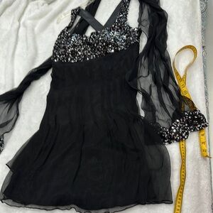 Silver and Black Sequin Fit and Flare chiffon Mini Dress